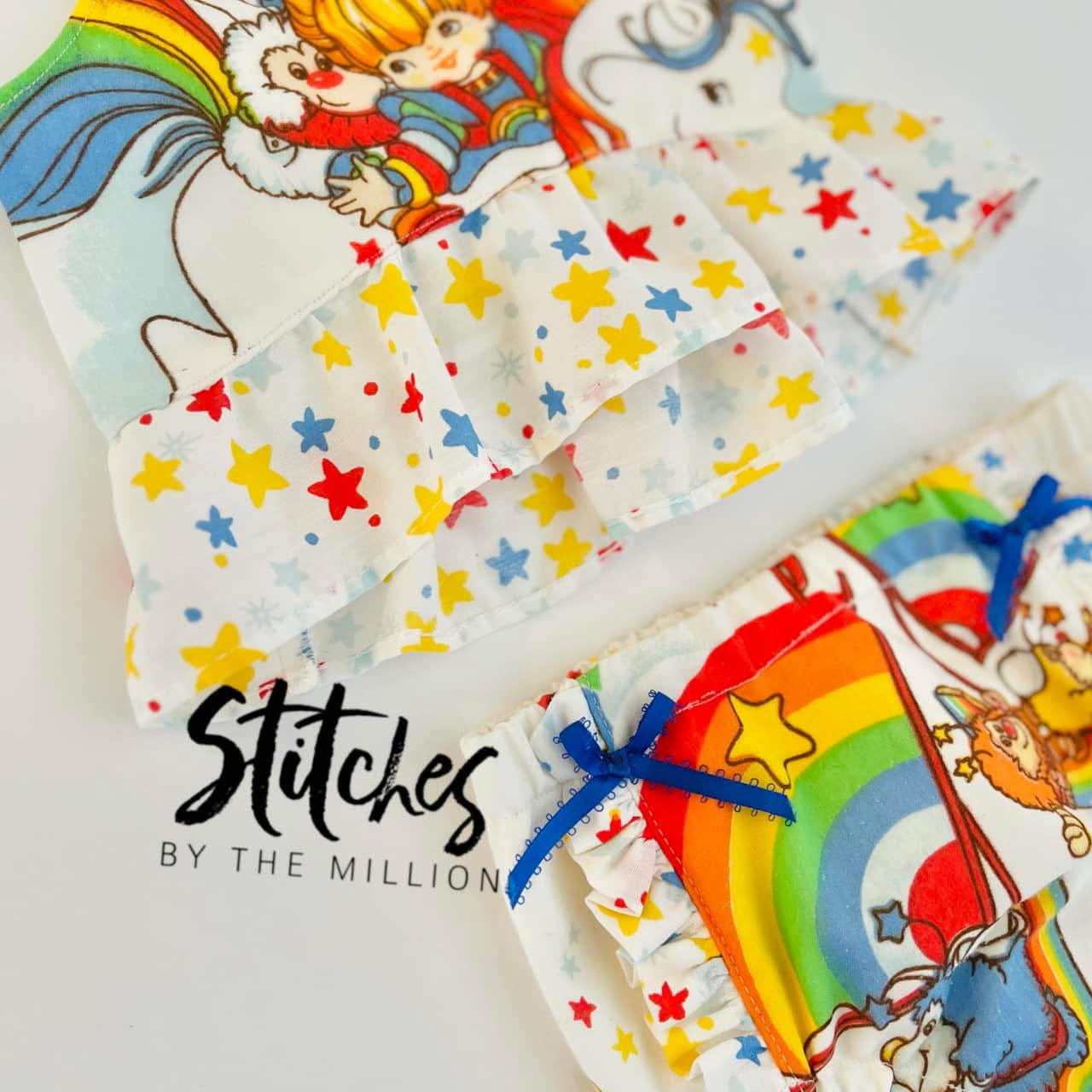 OOAK 2T Rainbow Brite crop and bummies