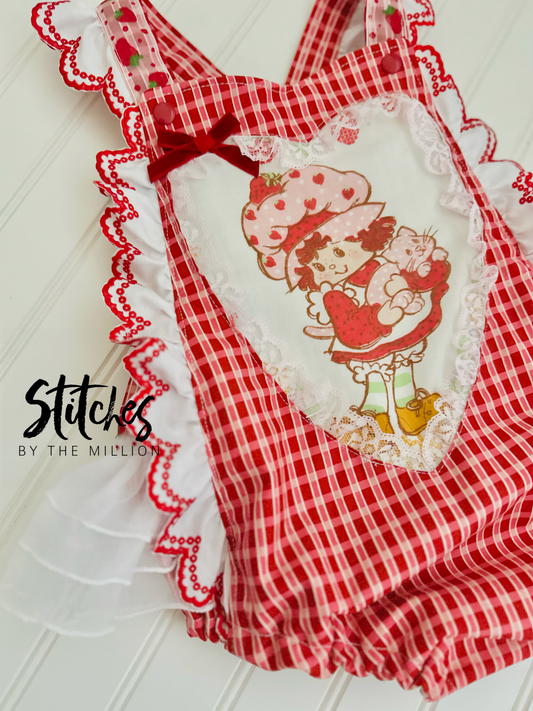 OOAK 3T Strawberry Picnic Romper